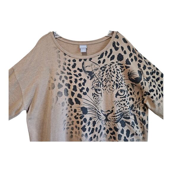 CHICO'S Zenergy 4 Women 20 22 Tunic Top Cheetah Leopard Brown Long Sleeve 50" - Picture 2 of 8